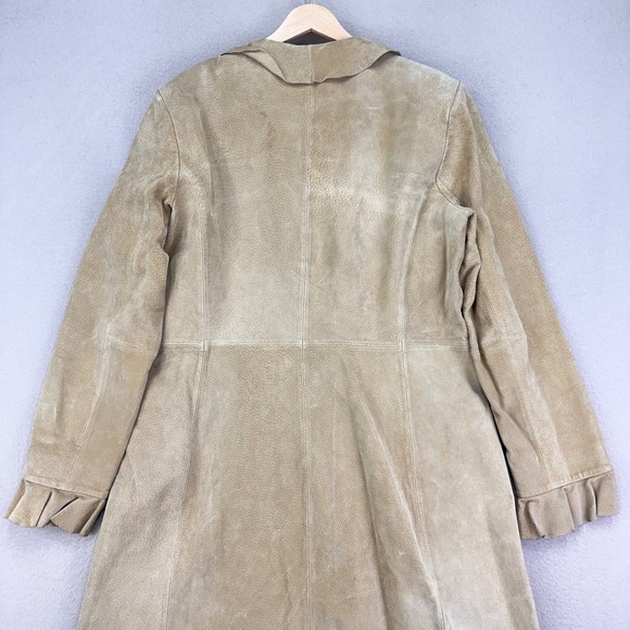 Vintage Leather Trench Coat size 14 Tan Renaissance Long Jacket Boston Proper - Picture 6 of 9